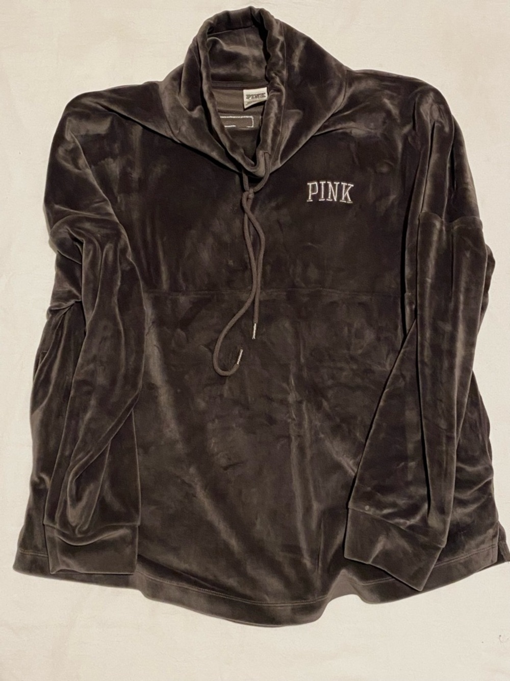 PINK Victoria's Secret Women’s Charcoal Velour Turtleneck Pullover sweatshirt